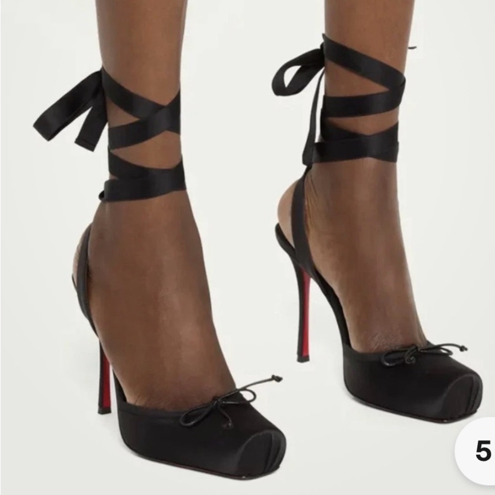Christian Louboutin Black Ballerina Stilettos w/ Signature Red Soles Size 10 US - Picture 4 of 16